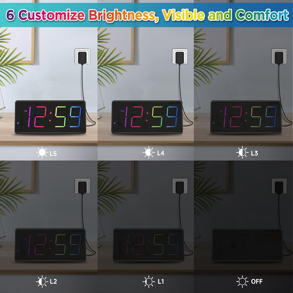 Digital Alarm Clock for Bedroom Bedside, Large Display, USB Charger