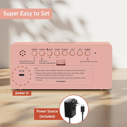 Digital Alarm Clock for Bedroom Bedside, Large Display, USB Charger