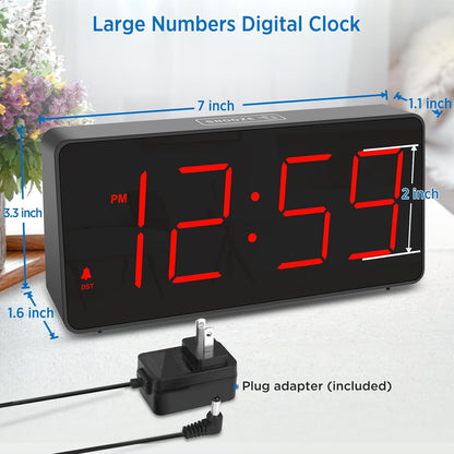 Digital Alarm Clock for Bedroom Bedside, Large Display, USB Charger