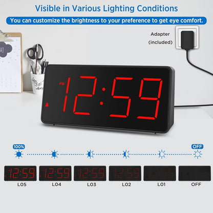 Digital Alarm Clock for Bedroom Bedside, Large Display, USB Charger