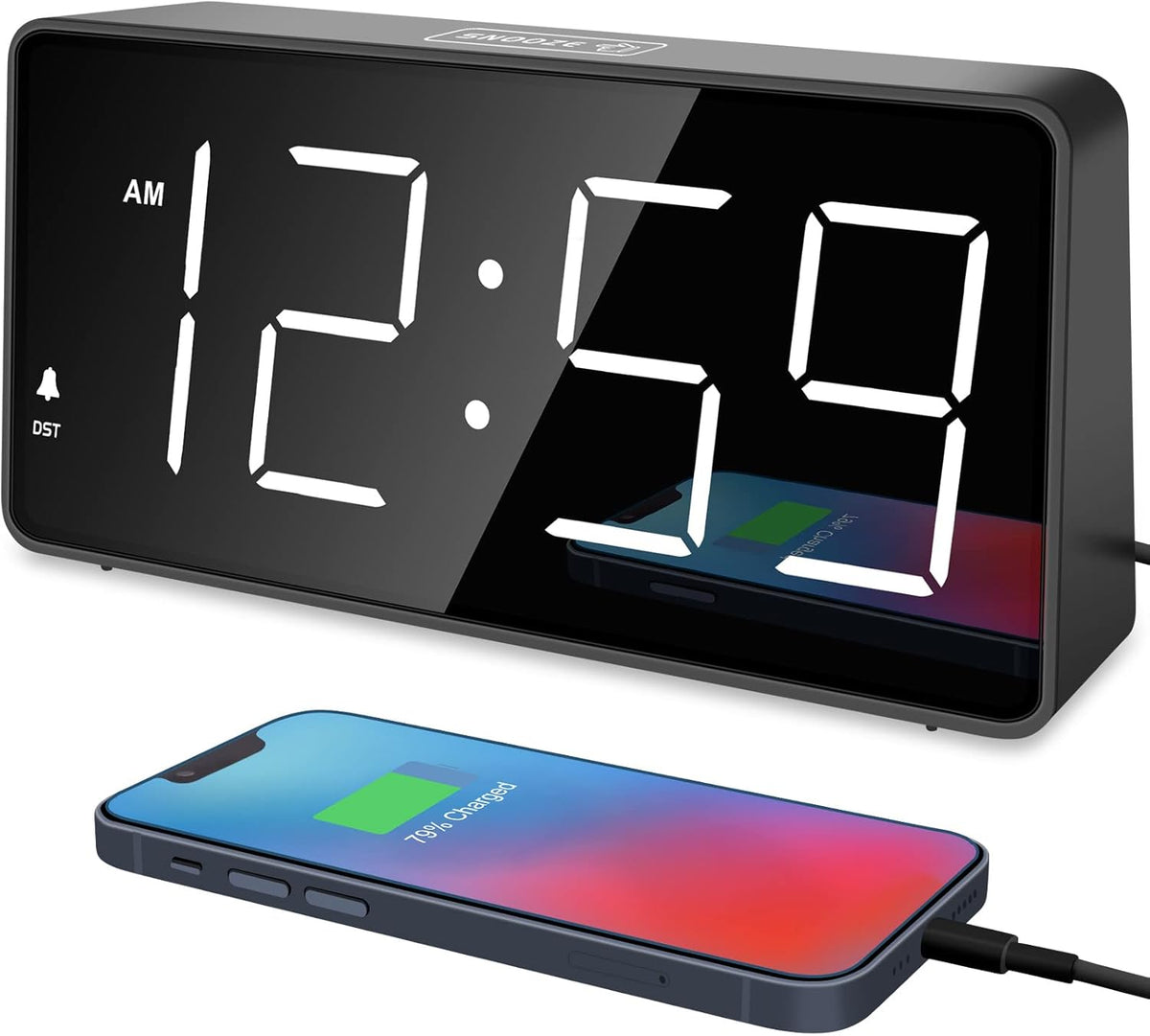 Digital Alarm Clock for Bedroom Bedside, Large Display, USB Charger