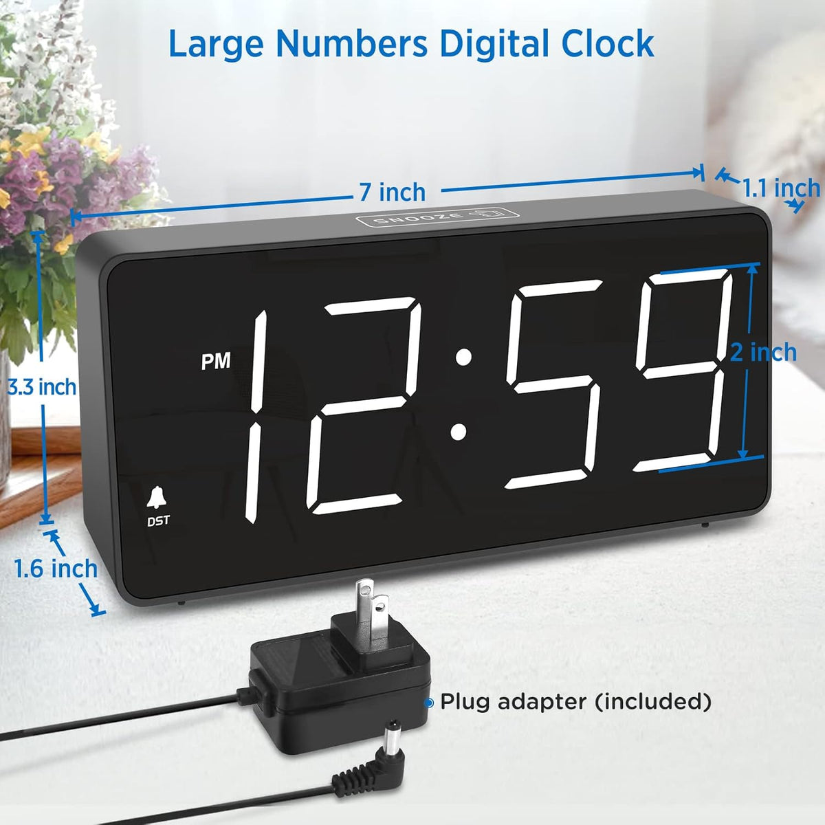 Digital Alarm Clock for Bedroom Bedside, Large Display, USB Charger