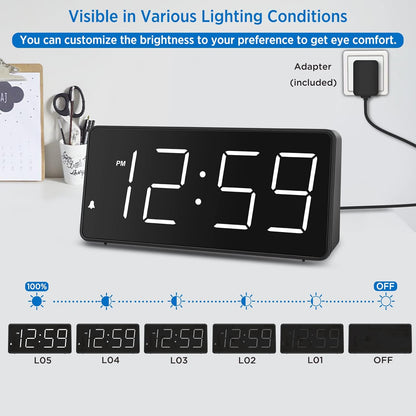 Digital Alarm Clock for Bedroom Bedside, Large Display, USB Charger