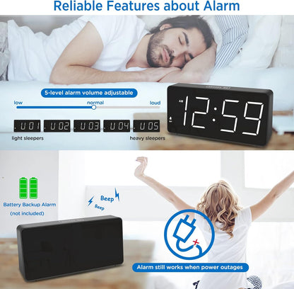 Digital Alarm Clock for Bedroom Bedside, Large Display, USB Charger