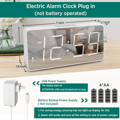Digital Alarm Clock for Bedroom Bedside, Large Display, USB Charger