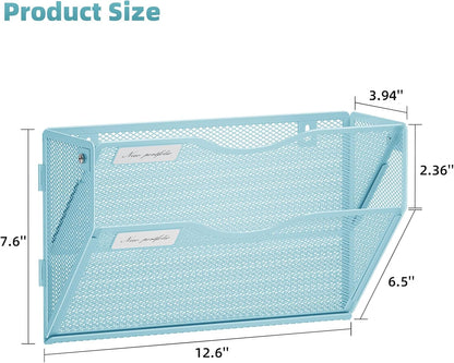 Wall File Holder 2-Tier Hanging Wall File Organizer, Mesh Mail Holder for Papers, Wall Mount File Clipboard & Magazine Organizer Great for Office Home (Black)