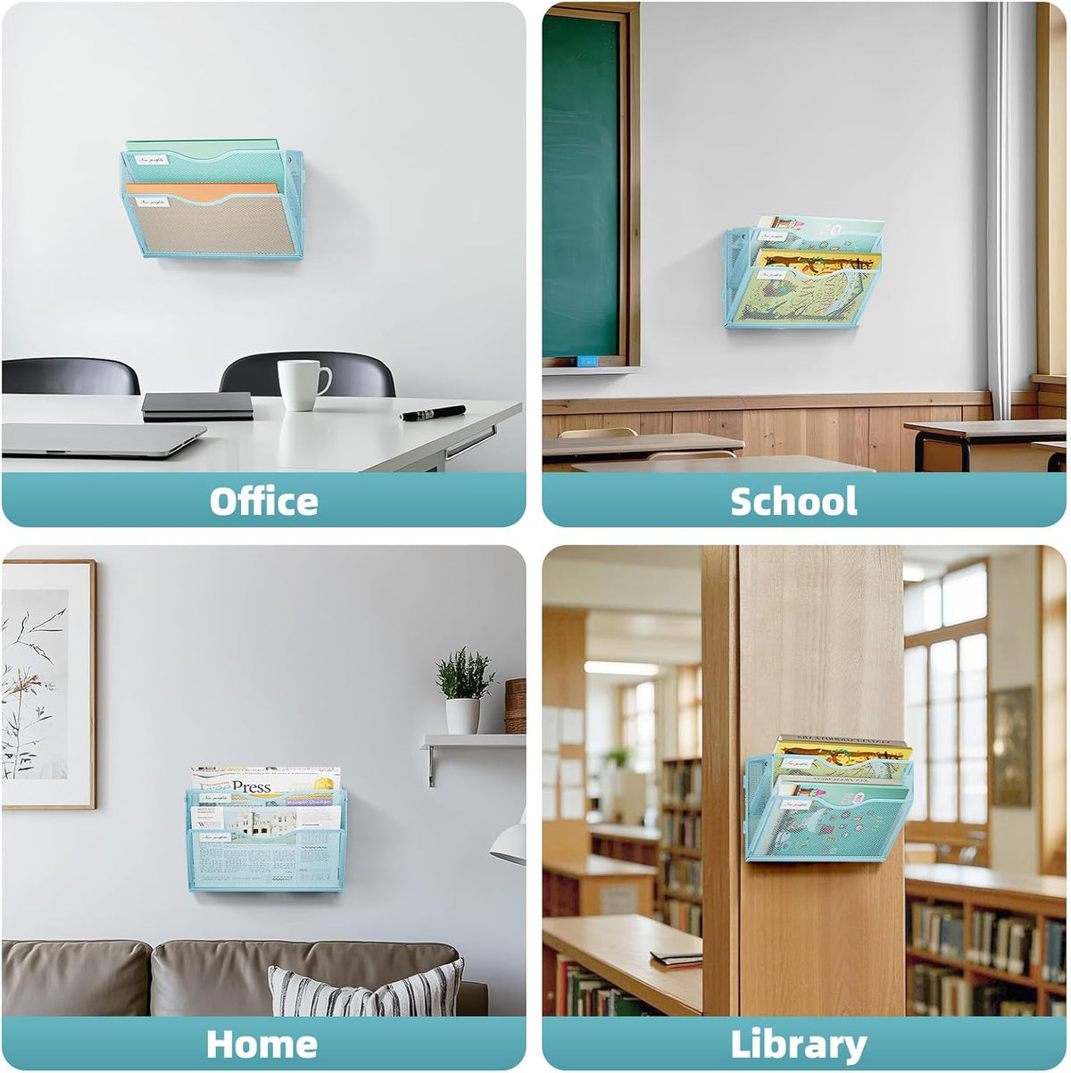 Wall File Holder 2-Tier Hanging Wall File Organizer, Mesh Mail Holder for Papers, Wall Mount File Clipboard & Magazine Organizer Great for Office Home (Black)