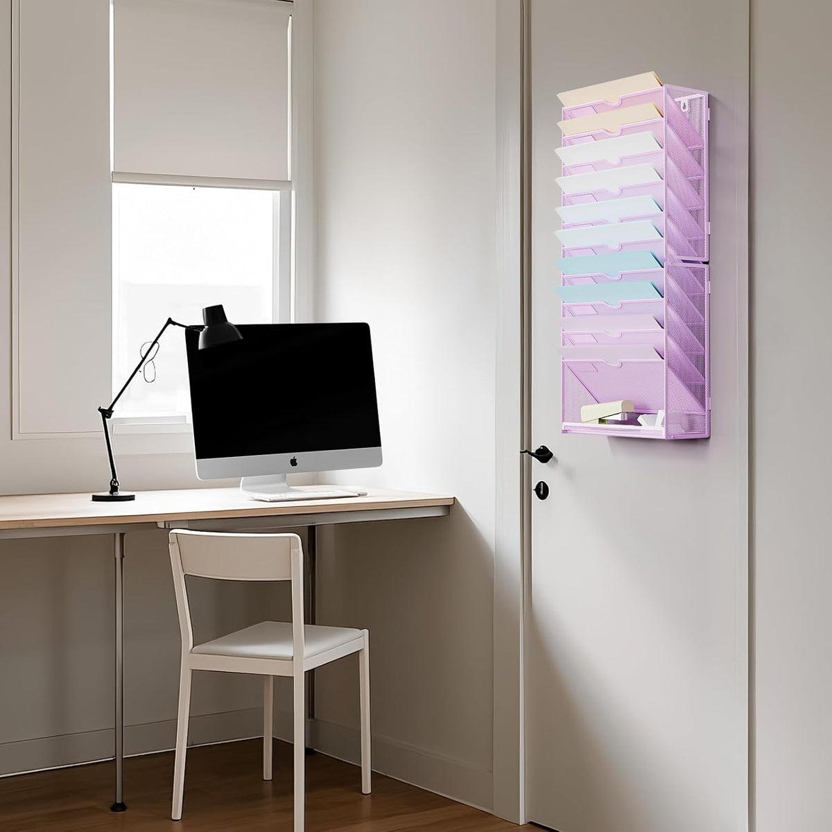 Wall File Holder 2-Tier Hanging Wall File Organizer, Mesh Mail Holder for Papers, Wall Mount File Clipboard & Magazine Organizer Great for Office Home (Black)