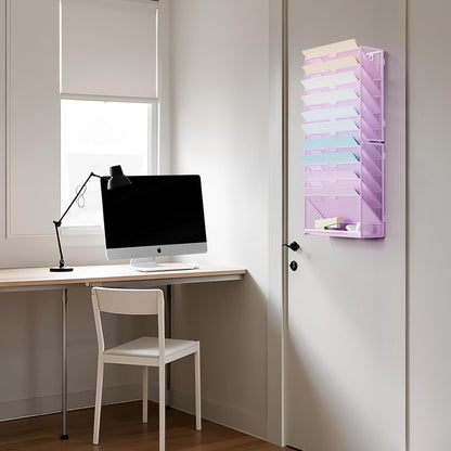 Wall File Holder 2-Tier Hanging Wall File Organizer, Mesh Mail Holder for Papers, Wall Mount File Clipboard & Magazine Organizer Great for Office Home (Black)