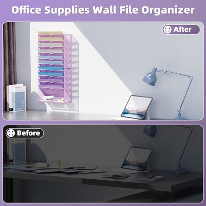 Wall File Holder 2-Tier Hanging Wall File Organizer, Mesh Mail Holder for Papers, Wall Mount File Clipboard & Magazine Organizer Great for Office Home (Black)