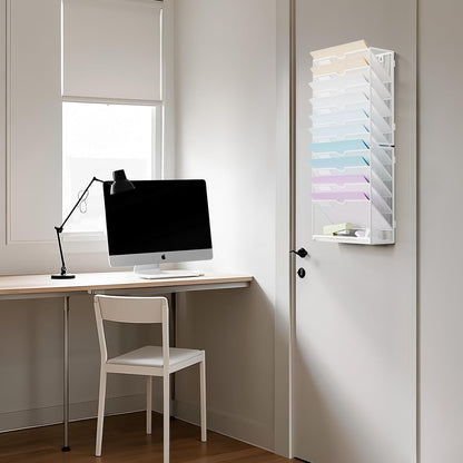 Wall File Holder 2-Tier Hanging Wall File Organizer, Mesh Mail Holder for Papers, Wall Mount File Clipboard & Magazine Organizer Great for Office Home (Black)