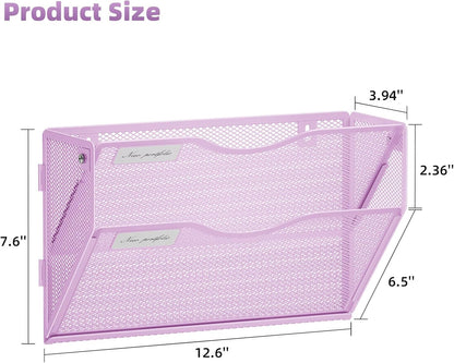 Wall File Holder 2-Tier Hanging Wall File Organizer, Mesh Mail Holder for Papers, Wall Mount File Clipboard & Magazine Organizer Great for Office Home (Black)
