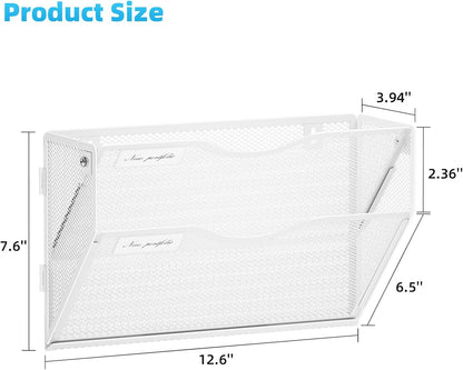 Wall File Holder 2-Tier Hanging Wall File Organizer, Mesh Mail Holder for Papers, Wall Mount File Clipboard & Magazine Organizer Great for Office Home (Black)