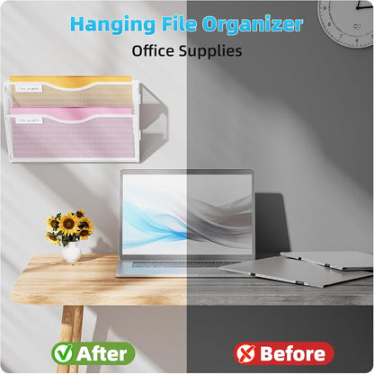 Wall File Holder 2-Tier Hanging Wall File Organizer, Mesh Mail Holder for Papers, Wall Mount File Clipboard & Magazine Organizer Great for Office Home (Black)