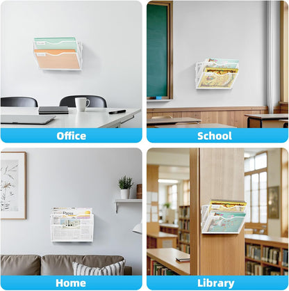 Wall File Holder 2-Tier Hanging Wall File Organizer, Mesh Mail Holder for Papers, Wall Mount File Clipboard & Magazine Organizer Great for Office Home (Black)
