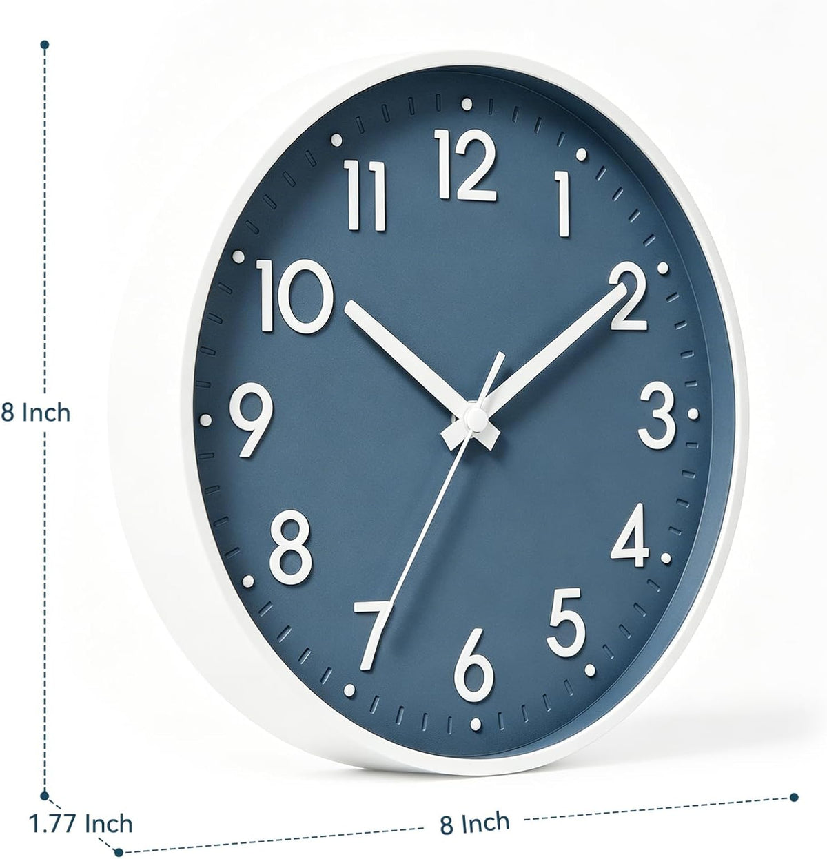 Small 8 Inch Modern Wall Clock Battery Operated Silent Non Ticking Analog