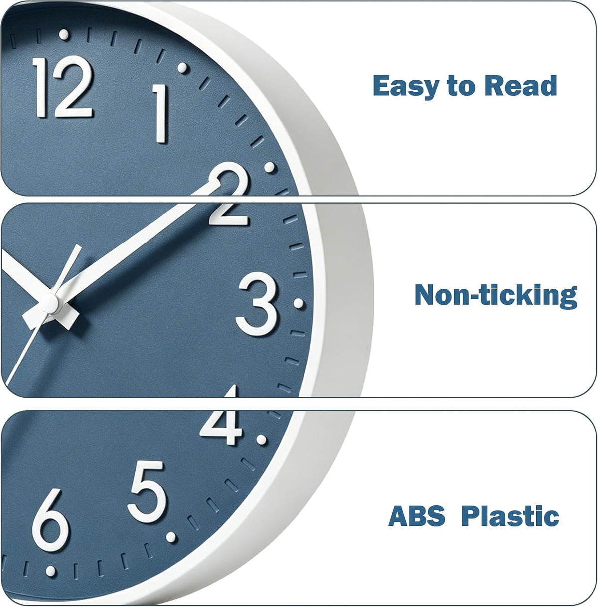 Small 8 Inch Modern Wall Clock Battery Operated Silent Non Ticking Analog