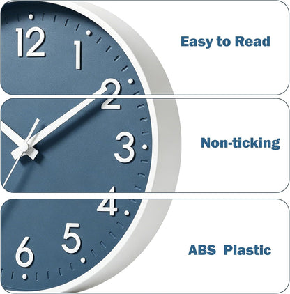 Small 8 Inch Modern Wall Clock Battery Operated Silent Non Ticking Analog