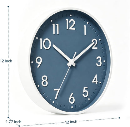 Small 8 Inch Modern Wall Clock Battery Operated Silent Non Ticking Analog