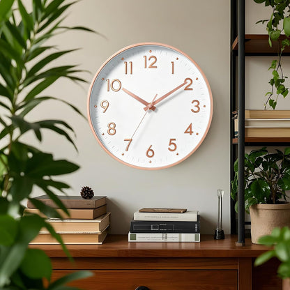 Small 8 Inch Modern Wall Clock Battery Operated Silent Non Ticking Analog
