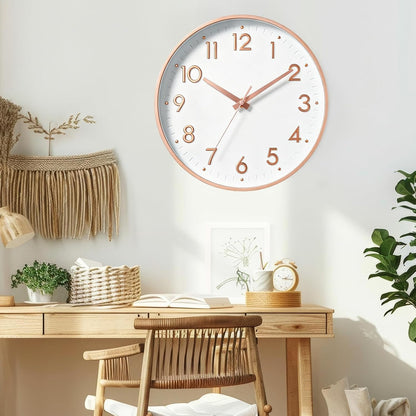 Small 8 Inch Modern Wall Clock Battery Operated Silent Non Ticking Analog