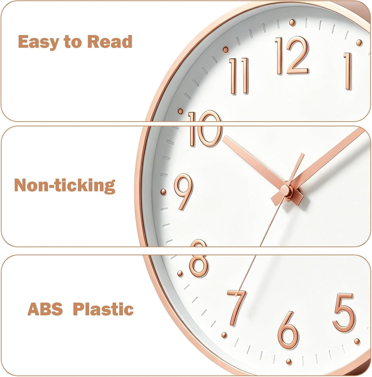 Small 8 Inch Modern Wall Clock Battery Operated Silent Non Ticking Analog