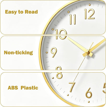 Small 8 Inch Modern Wall Clock Battery Operated Silent Non Ticking Analog