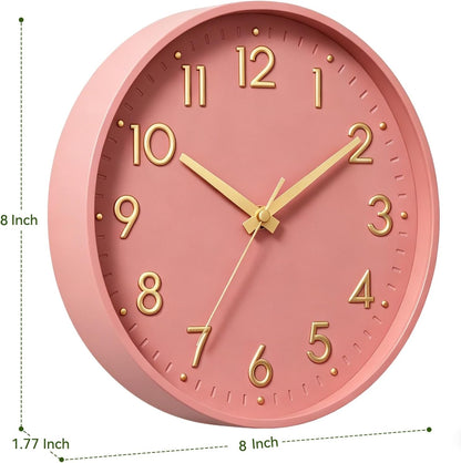 Small 8 Inch Modern Wall Clock Battery Operated Silent Non Ticking Analog