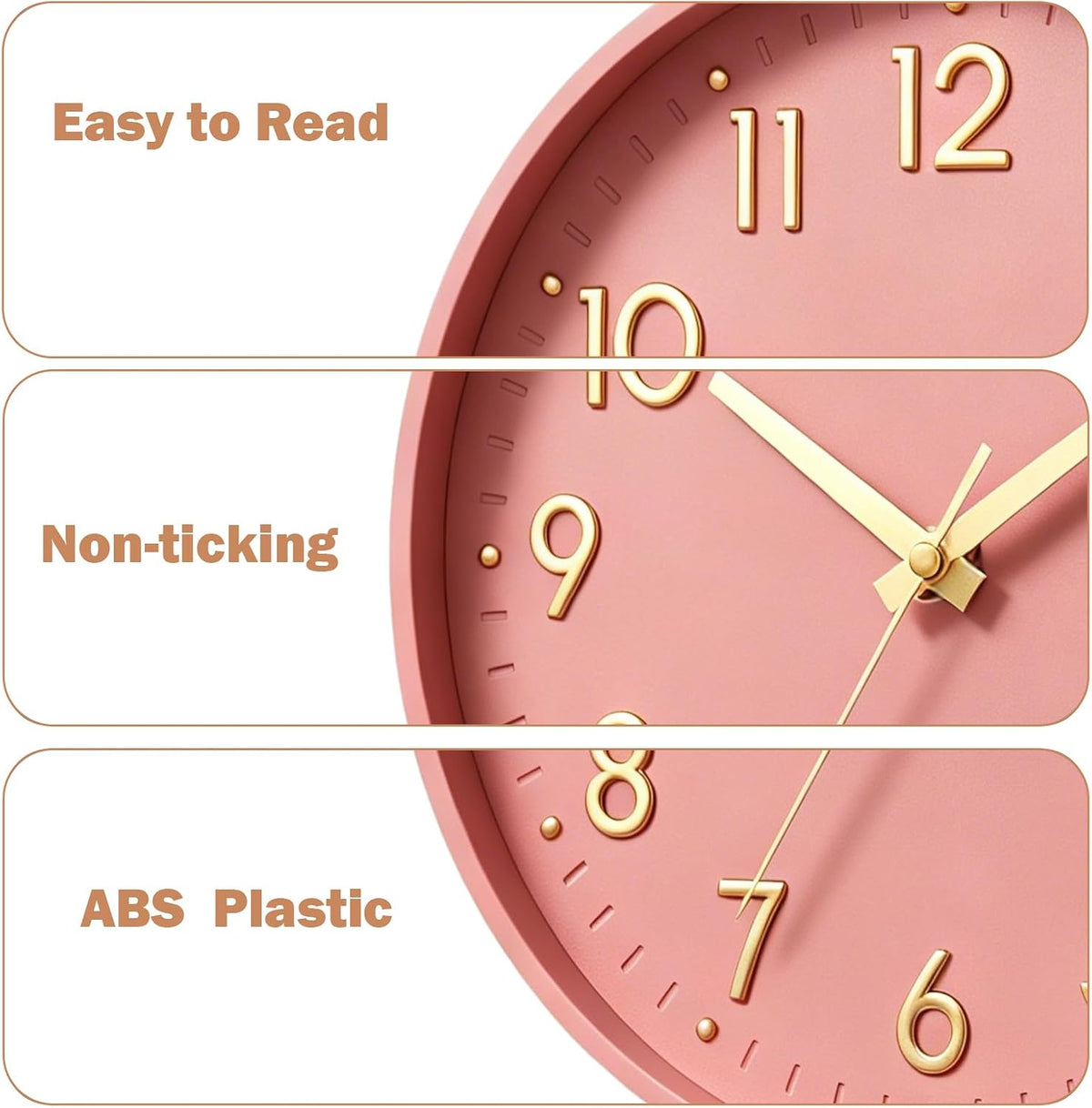 Small 8 Inch Modern Wall Clock Battery Operated Silent Non Ticking Analog