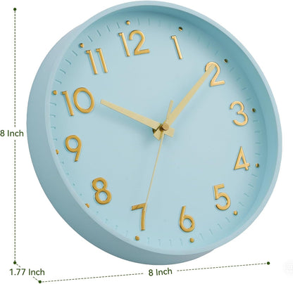 Small 8 Inch Modern Wall Clock Battery Operated Silent Non Ticking Analog
