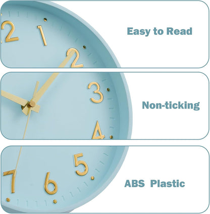 Small 8 Inch Modern Wall Clock Battery Operated Silent Non Ticking Analog