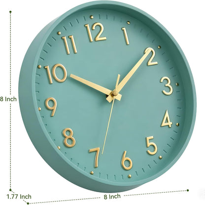 Small 8 Inch Modern Wall Clock Battery Operated Silent Non Ticking Analog