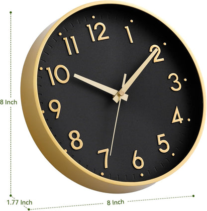 Small 8 Inch Modern Wall Clock Battery Operated Silent Non Ticking Analog