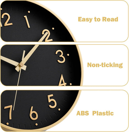 Small 8 Inch Modern Wall Clock Battery Operated Silent Non Ticking Analog