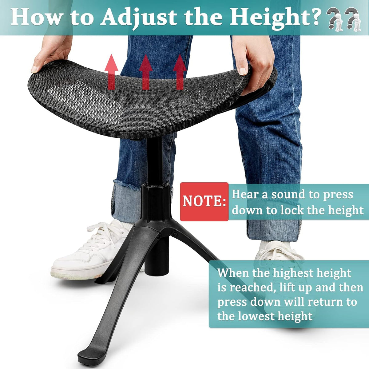 Footrest for Desk Adjustable Height 2-in-1 Function, Black
