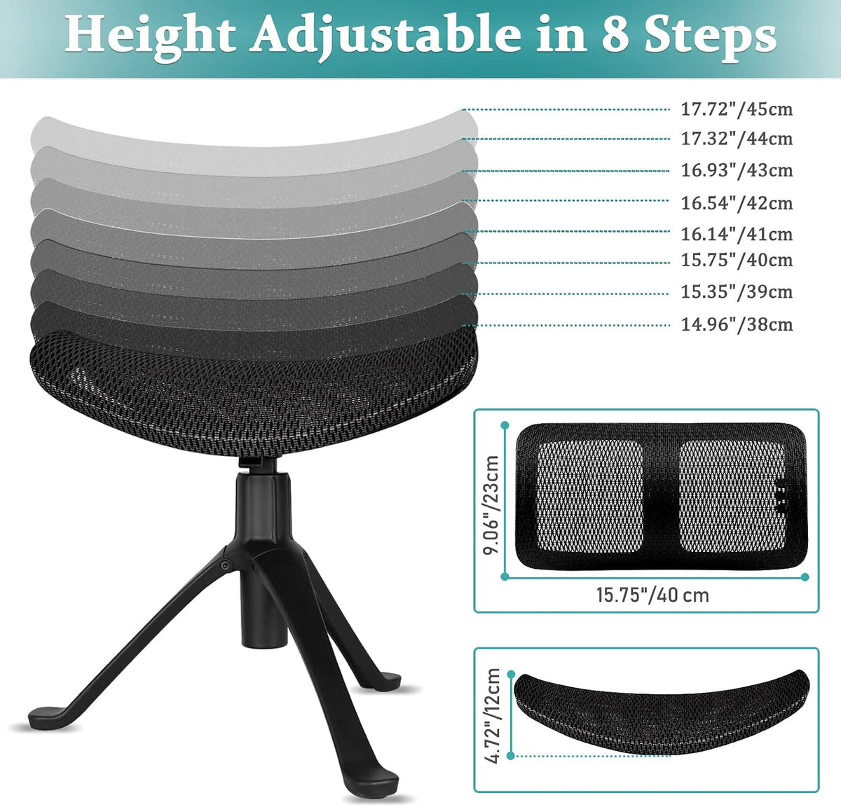 Footrest for Desk Adjustable Height 2-in-1 Function, Black
