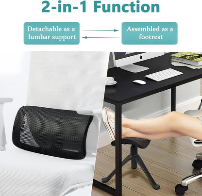 Footrest for Desk Adjustable Height 2-in-1 Function, Black