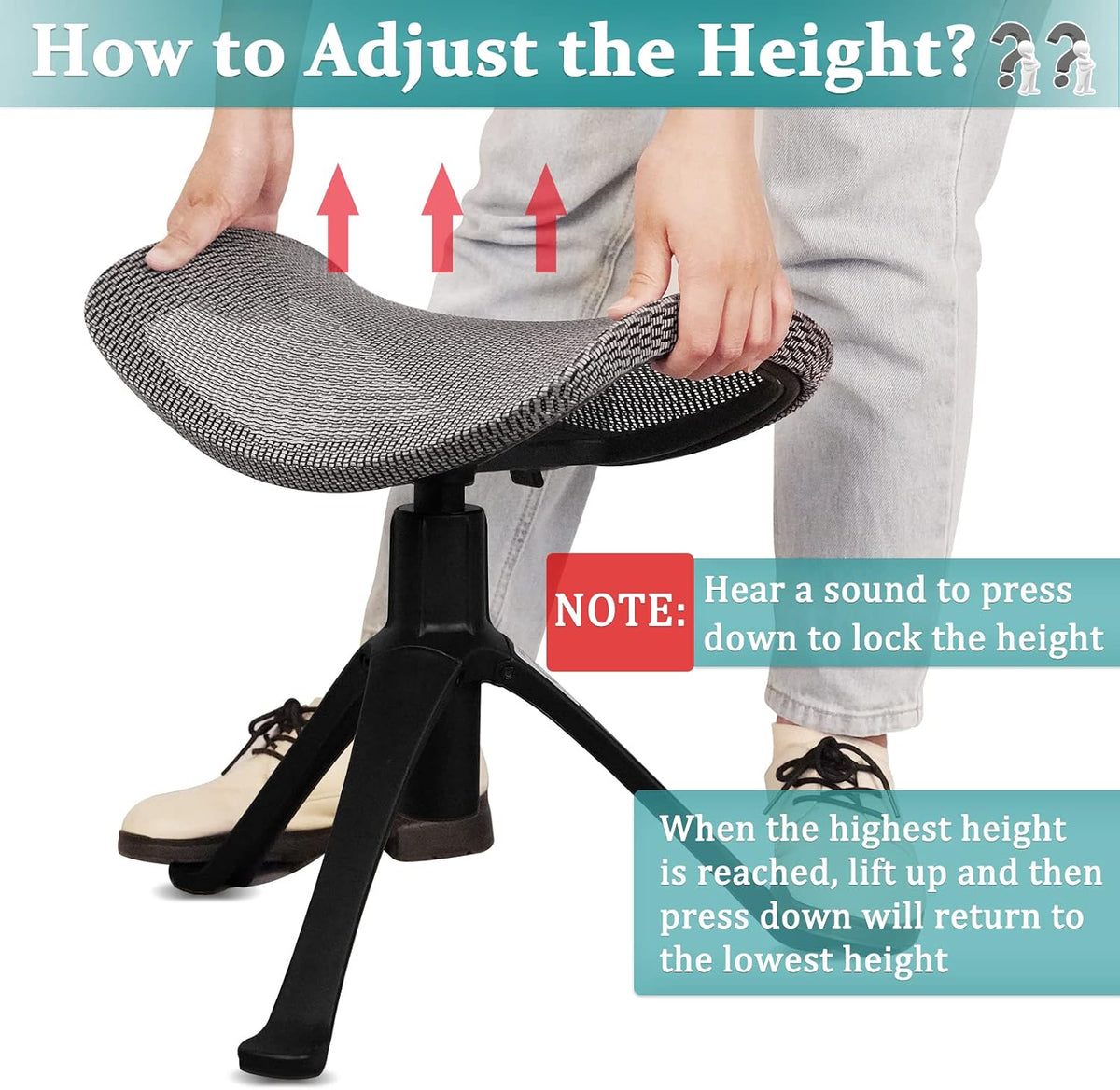Footrest for Desk Adjustable Height 2-in-1 Function, Black