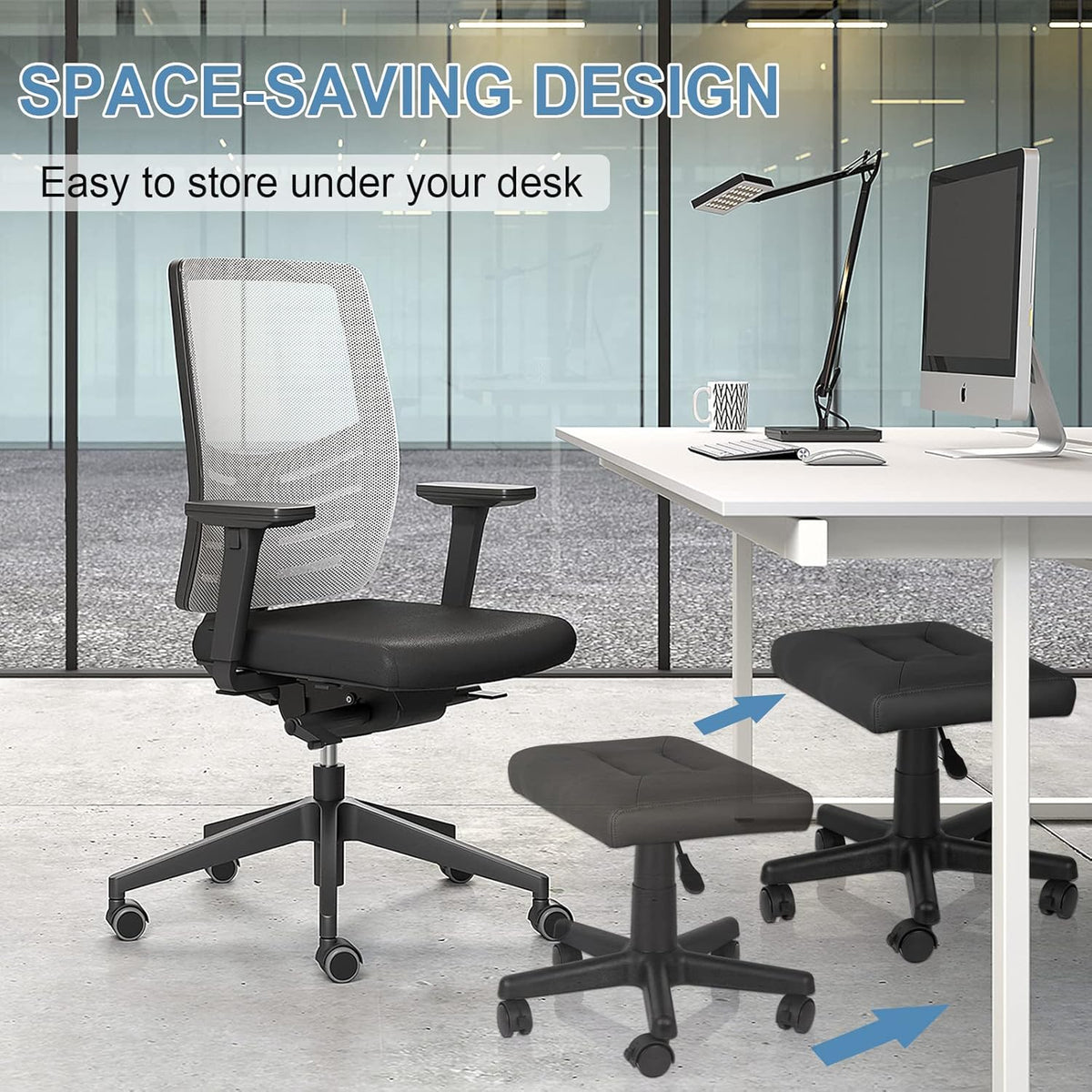 Footrest for Desk Adjustable Height 2-in-1 Function, Black