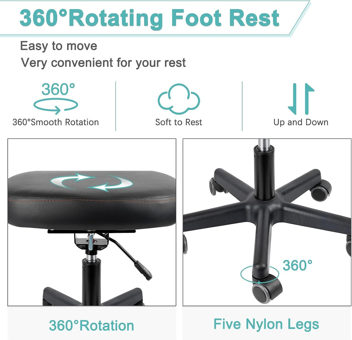 Footrest for Desk Adjustable Height 2-in-1 Function, Black
