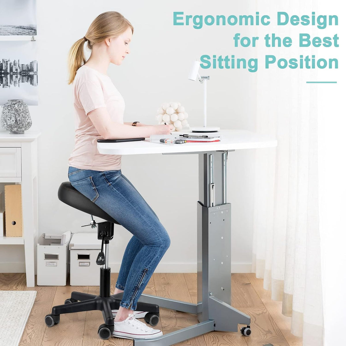 Footrest for Desk Adjustable Height 2-in-1 Function, Black