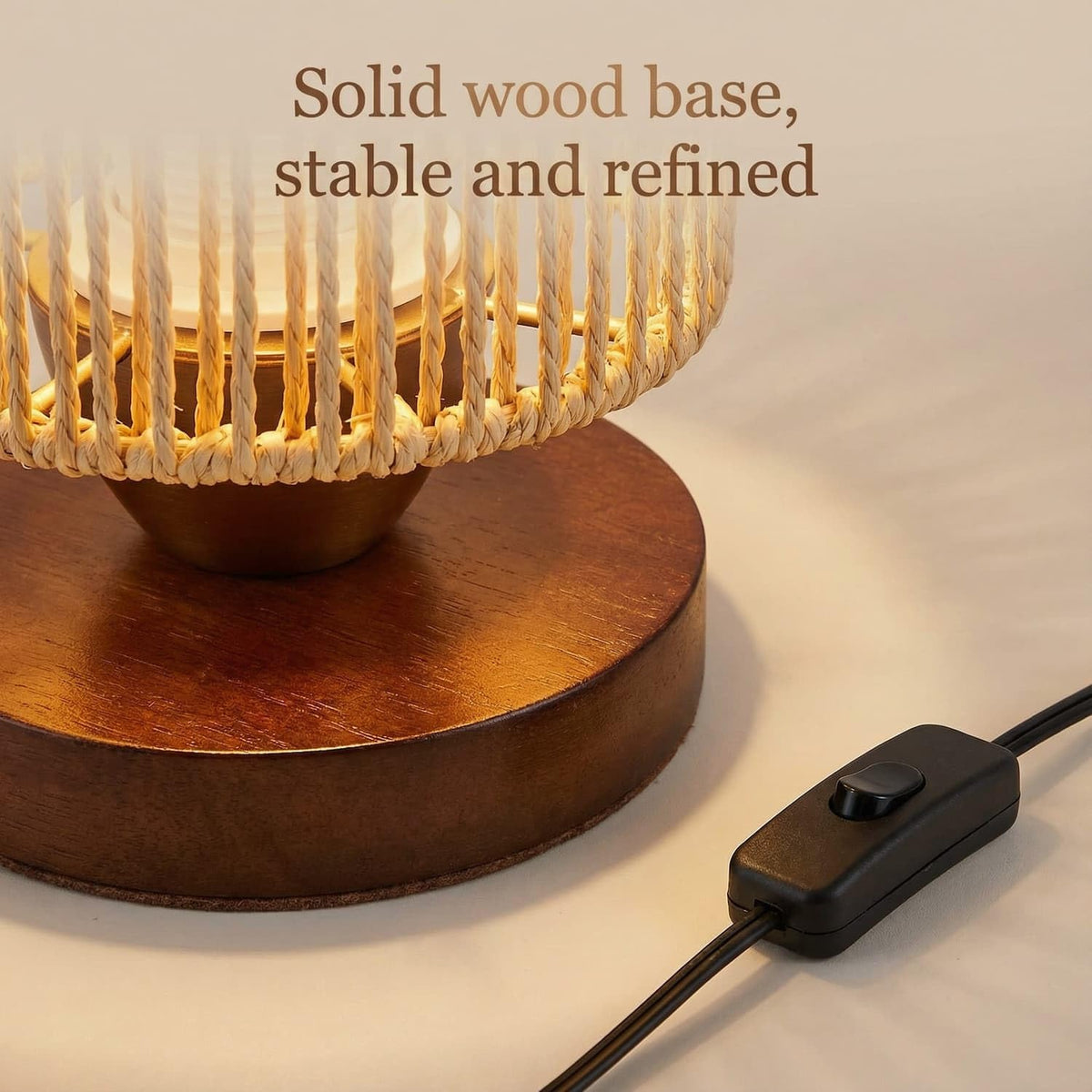 Small Rattan Table Lamp for Bedroom, Boho Bedside Lamp with Warm LED Bulb, Handwoven Wicker Nightstand Lamp for Nursery, Entryway & Dorm, Mini Ambient Night Light with Wood Base (8.6" Tall)