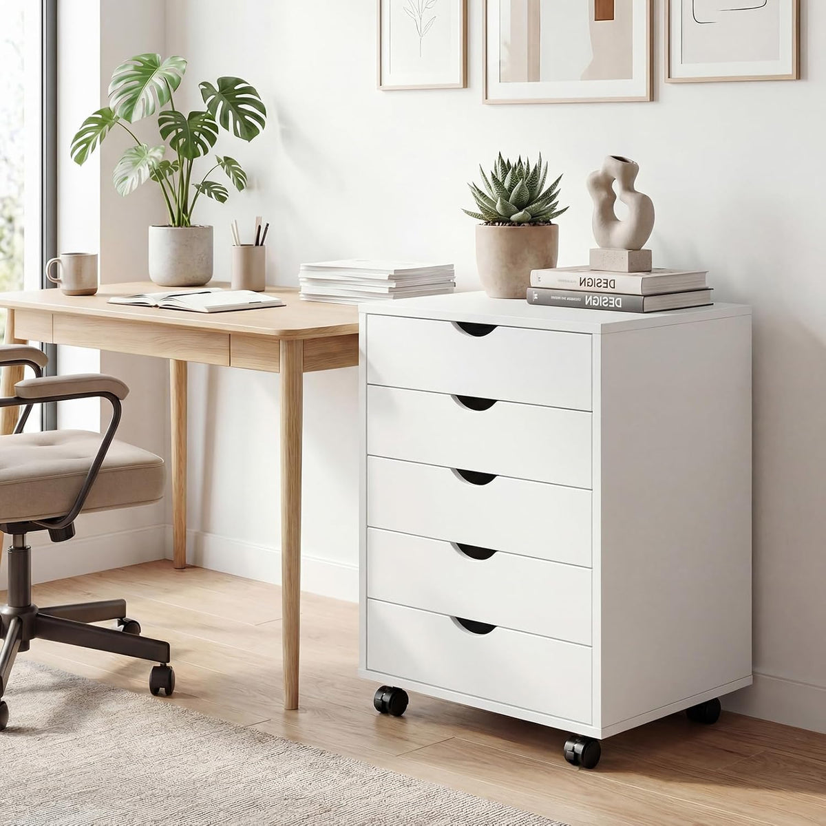 5 Drawer Mobile File Cabinet, Printer Stand with Wheels