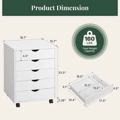 5 Drawer Mobile File Cabinet, Printer Stand with Wheels
