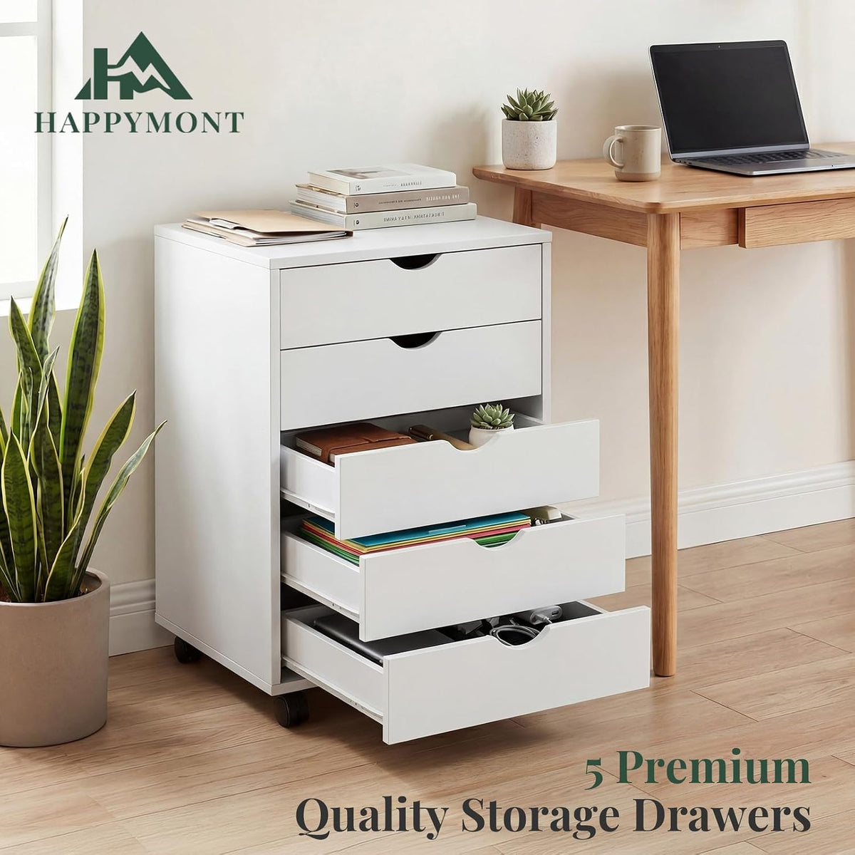 5 Drawer Mobile File Cabinet, Printer Stand with Wheels