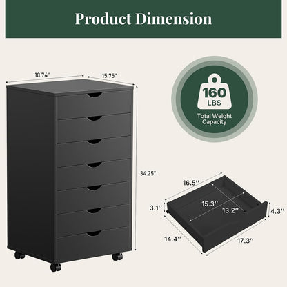 5 Drawer Mobile File Cabinet, Printer Stand with Wheels