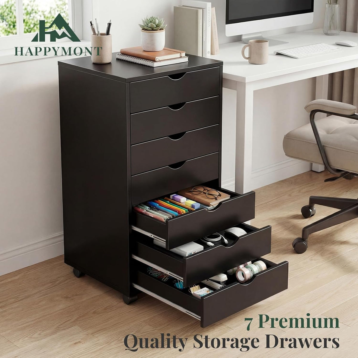 5 Drawer Mobile File Cabinet, Printer Stand with Wheels
