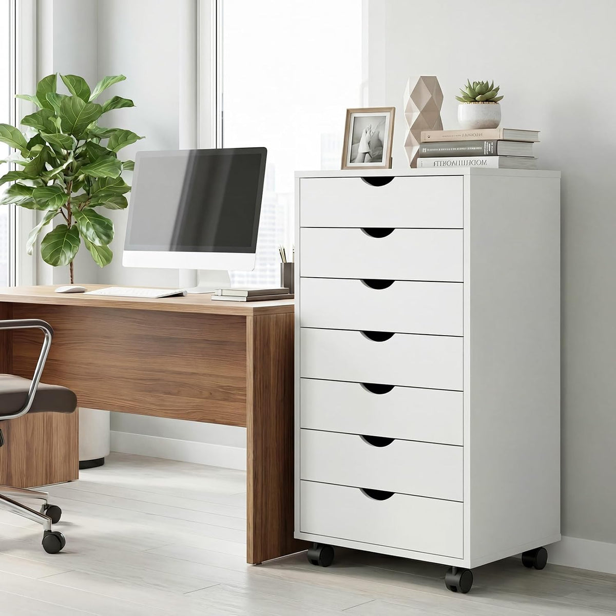 5 Drawer Mobile File Cabinet, Printer Stand with Wheels