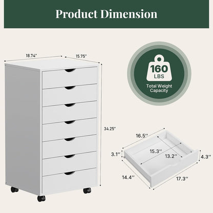 5 Drawer Mobile File Cabinet, Printer Stand with Wheels