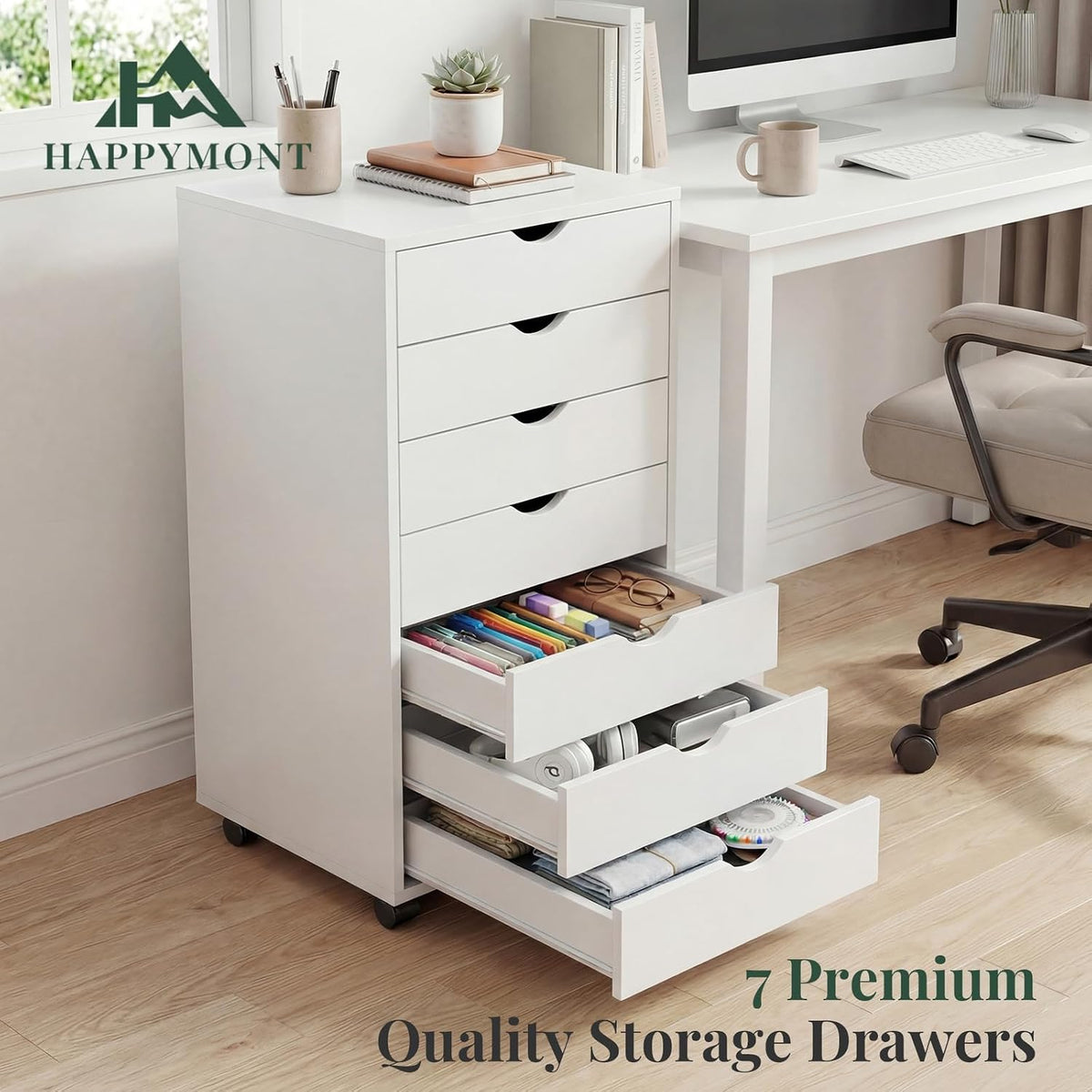 5 Drawer Mobile File Cabinet, Printer Stand with Wheels